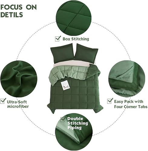 Miniatura 6 de Juego de edredón alternativo de plumón de ganso de 3 piezas para todas las estaciones, relleno de edredón solo 2 fundas, edredón acolchado