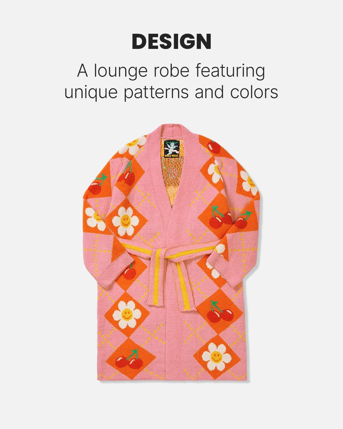 wiggle wiggle Unisex Colorblock Plush Fleece Bathrobe, Cozy Long Lounge Robe with Belt, Soft Warm Spa Robe for Women & Men – Smile Cherry Argyle