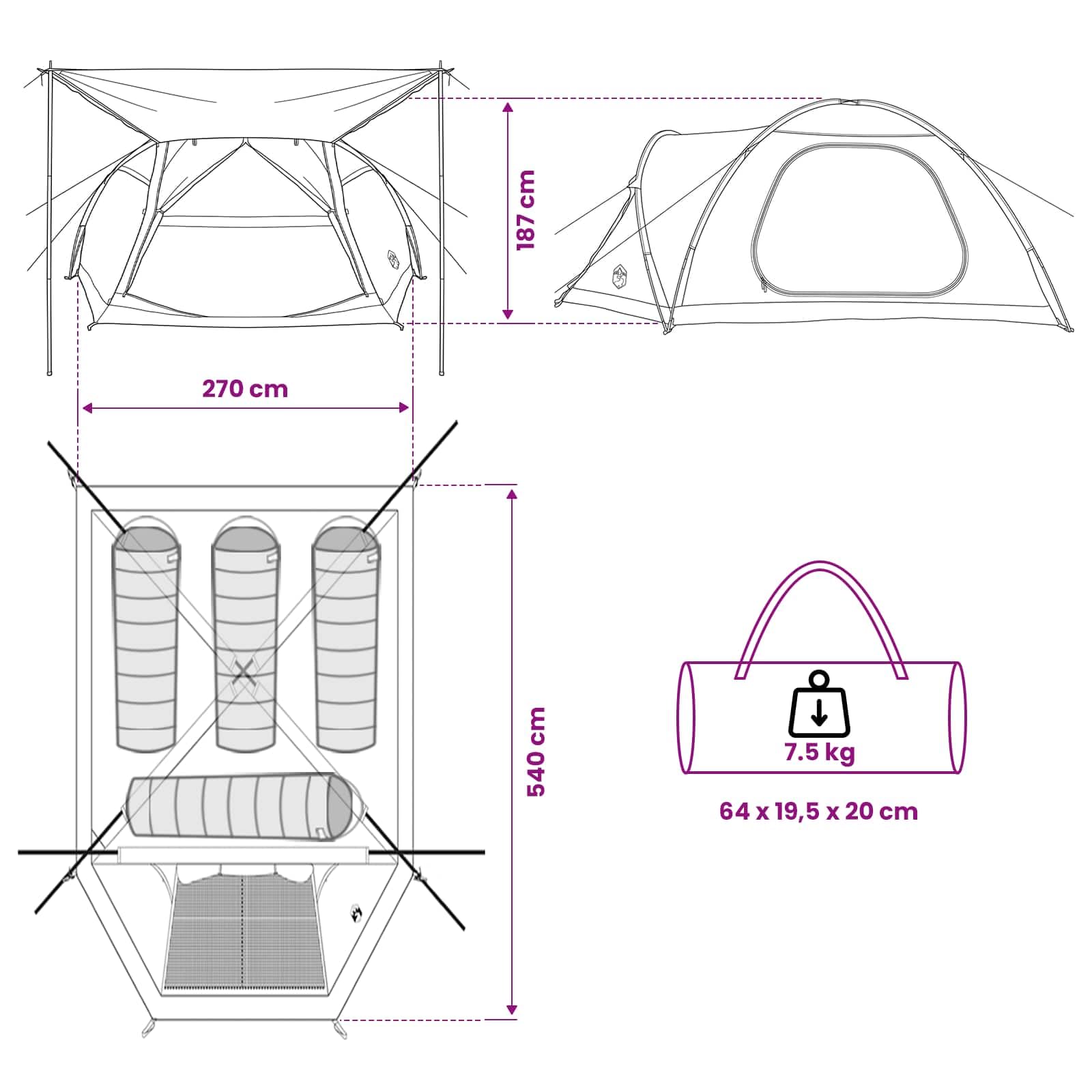Cabin namiot dla 4 osób, stal poliestrowa, wymiary 398 x 260 x 177 cm, wodoszczelny, z drzwiami z zamkiem błyskawicznym, na kemping, dla rodziny, ochrona przed deszczem