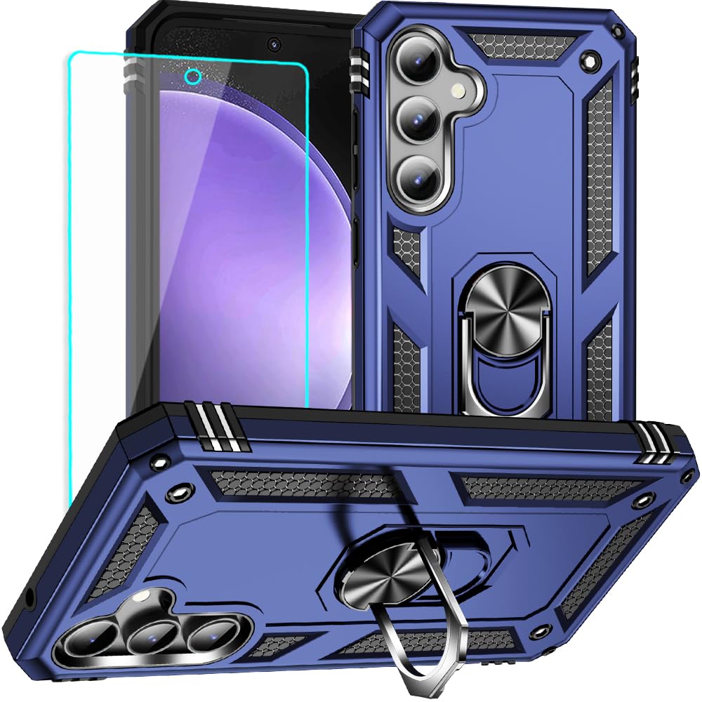 Yiakengfor Samsung Galaxy S23 FE Case: Galaxy S23 FE Case with HD Screen Protector - Military Grade Protective Cases with Ring for Samsung S23 FE(Blue)