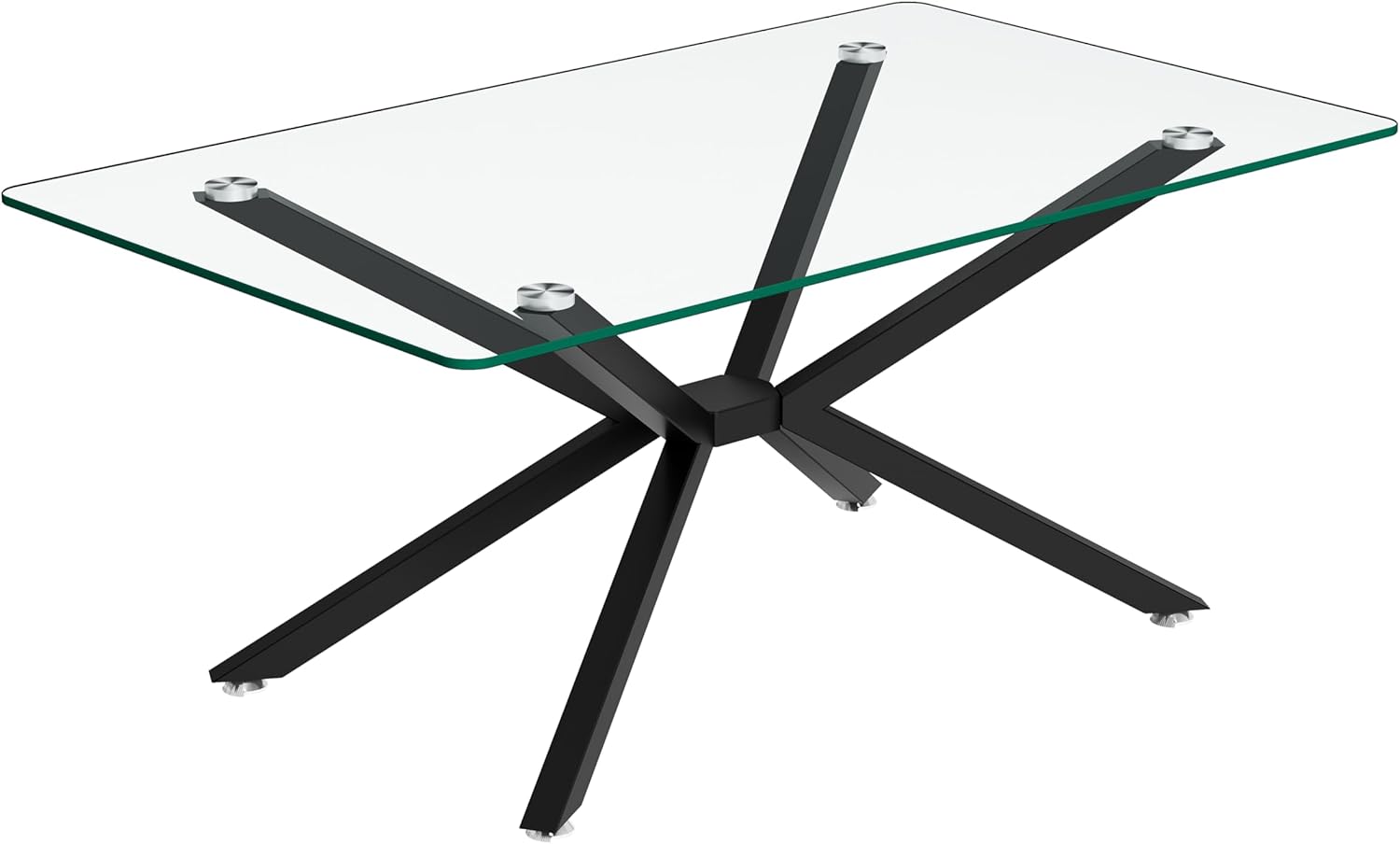 39.37" Modern Tempered Glass Coffee Table, Rectangular Coffee Table with Metal Legs, Adjustable Feet, Minimalist Center Table for Living Room, Easy to Assemble (Black)