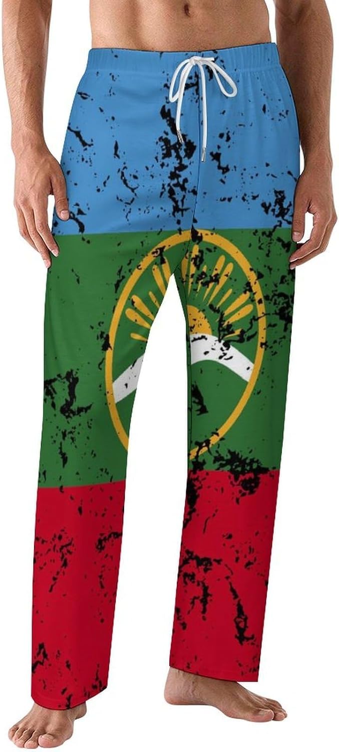 Mens Sakha Republic Flag Pajama Pants Soft Lounge Pants Loose PJ Bottoms,