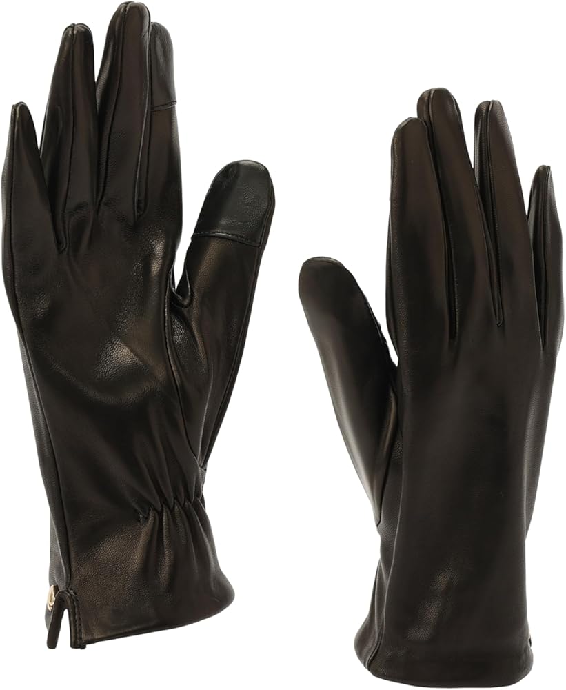 Kate Spade Women's Leather Gloves with Spade Logo, Stylish Fashion