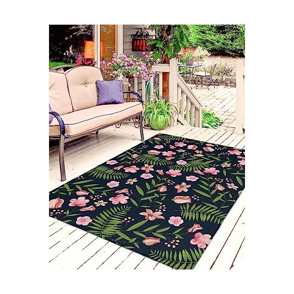 Spring pink floral outdoor rug 4×6 ft reversible patio rug outdoor camping rugs summer flowers green botanical washable indoor outdoor area rugs non slip outdoor carpet runner for deckporch  urban country home decor