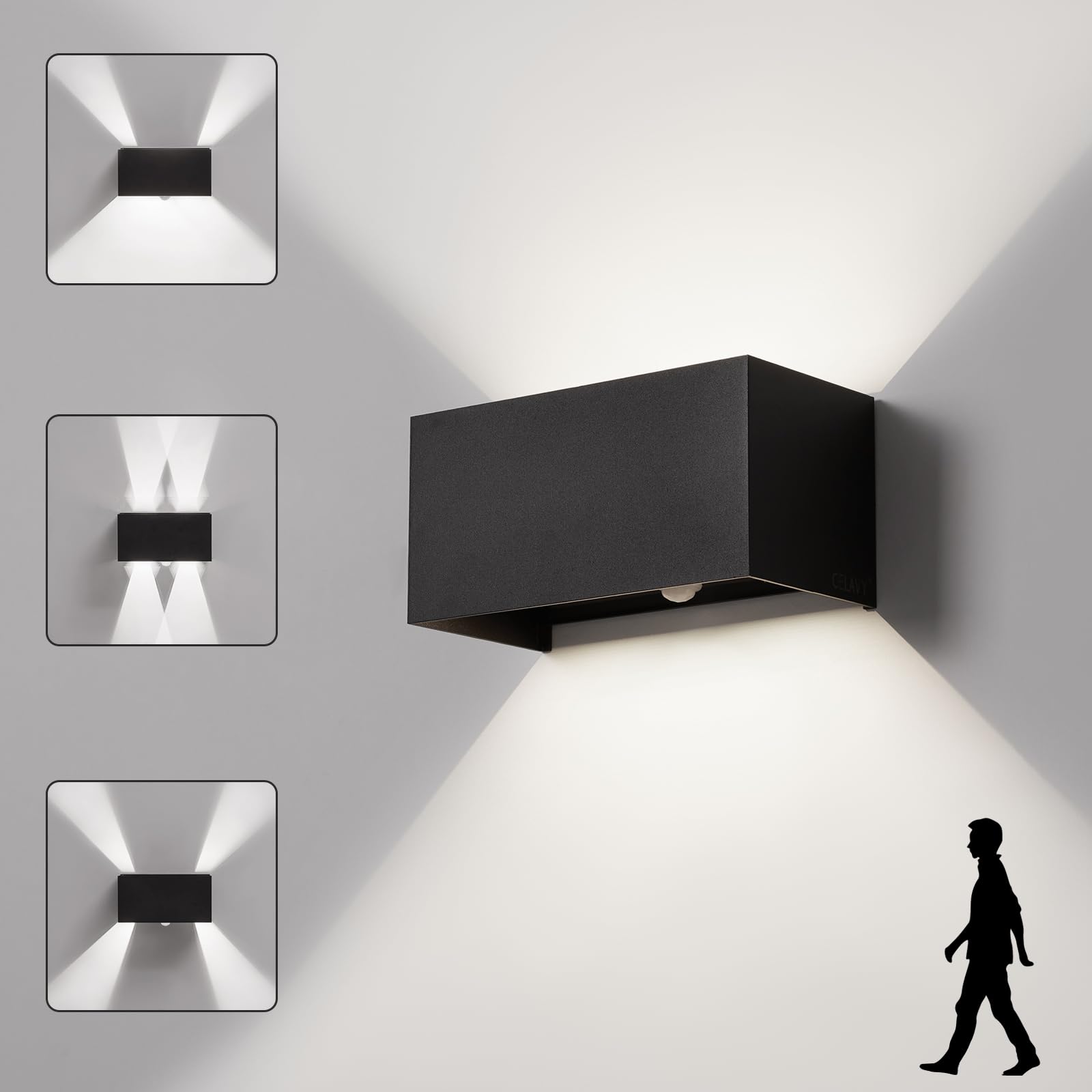 LED Außenlampe Außenleuchte mit Bewegungsmelder, Up Down Wandleuchte Wandlampe aussen Kaltweiss 6000K, IP65 Aussenlampe Aussenleuchte Wand, Außenbeleuchtung Ausenbeleutung Hauswand, Schwarz