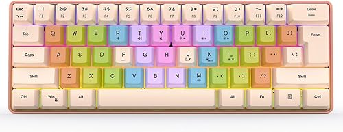 CUIFATI Gaming Keyboard for Girl, 60 Percent Keyboard Color Cute Keyboard with RGB, Wired Mechanical Keyboard for Gaming Office Apricot