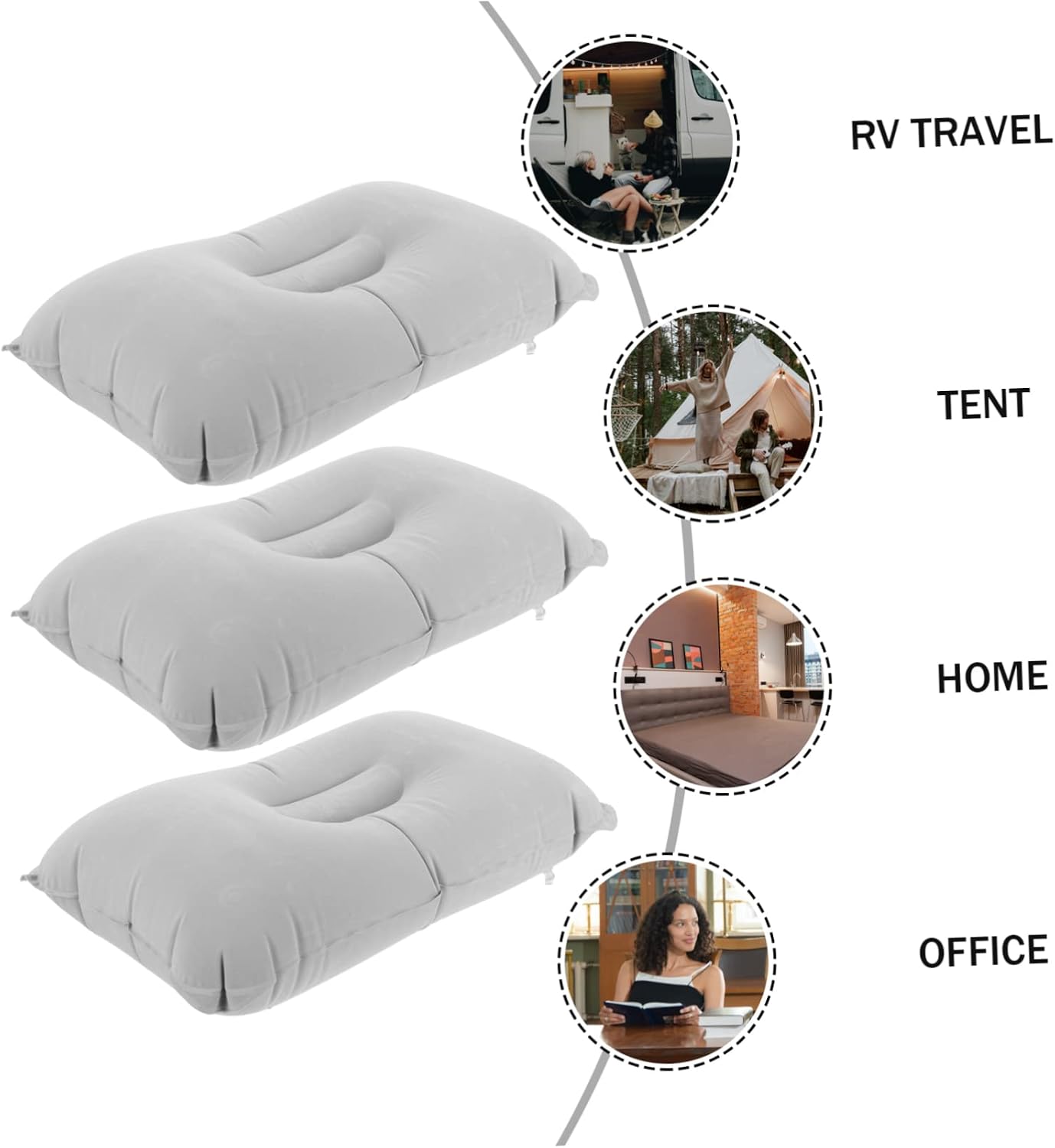 3pcs Comfortable Camping Pillow Inflatable Pillow for Airplane Neck Support Outdoor Travel