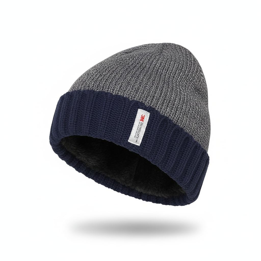 A2Z Mens Hat Cable Knitted Fleece Lined Beanie 3M Thinsulate Insulation Thermal Hats - Hat MH605 Navy One Size