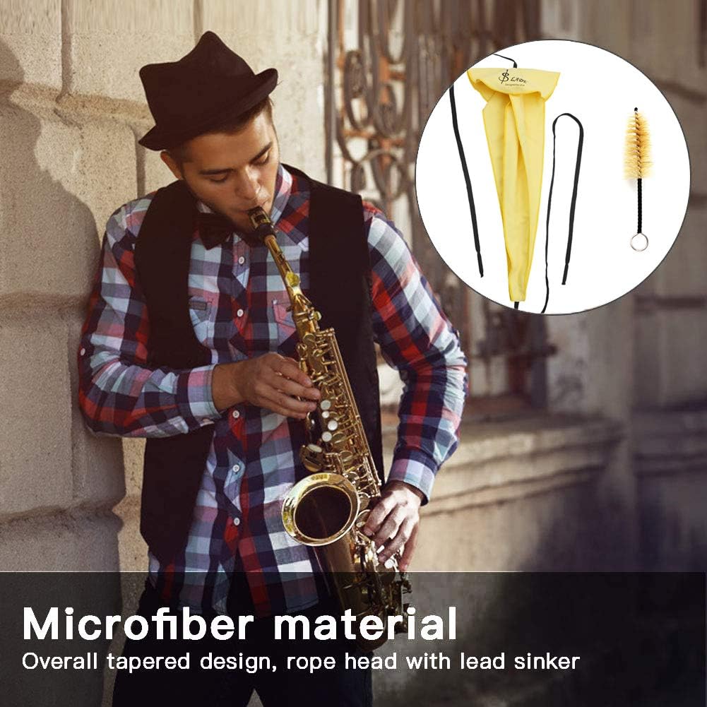 Sax/Saxophone Cleaning Cloth for Sax Clarinet Horn And Wind Instrument maintenance Care Kit, 1 Cleaning Cloth Swab Rag,1 Mouthpiece Brush,Yellow. : Musical Instruments