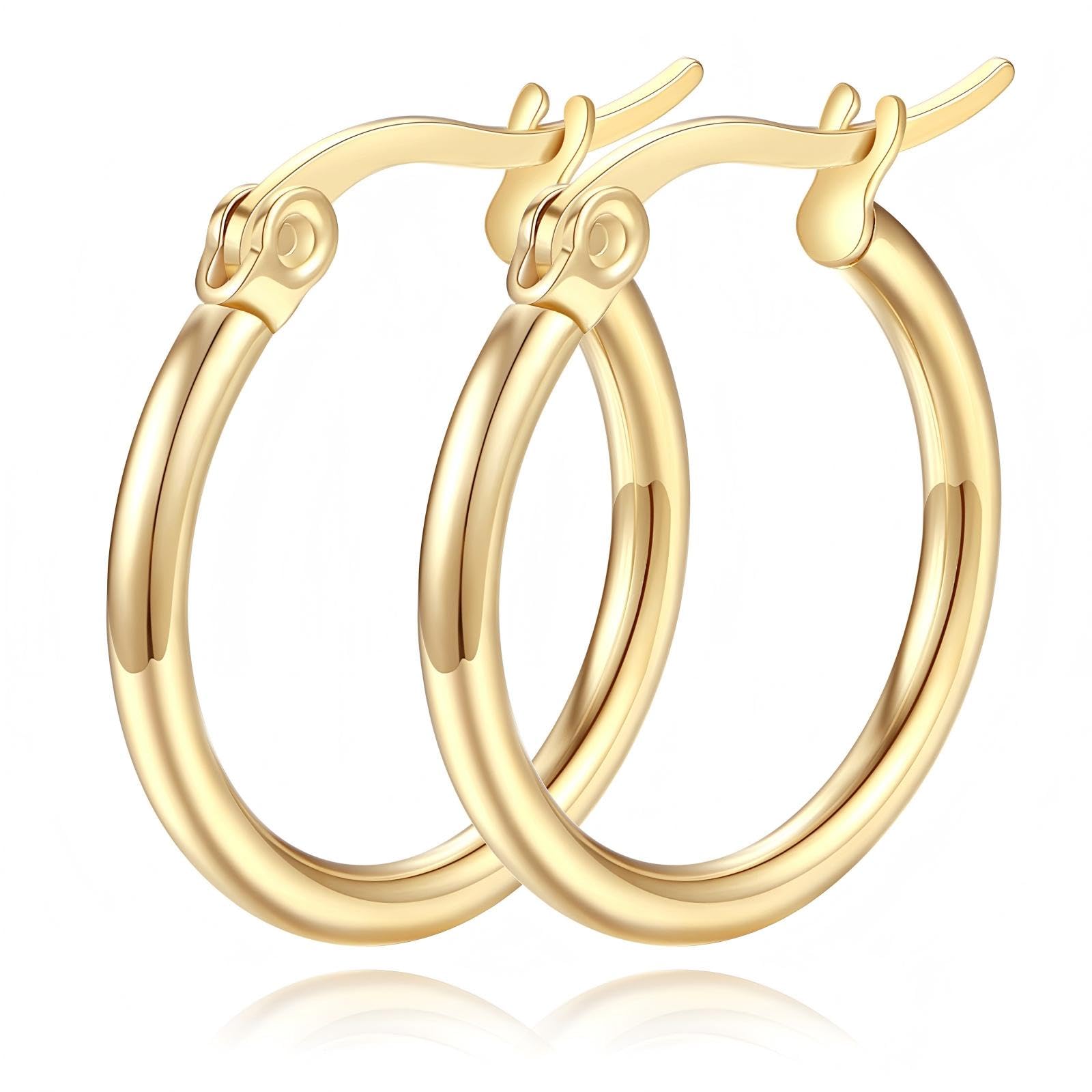 14K Gold Hoop Earrings, Gold Earrings for Women Hypoallergenic Lightweight Small Hoop Earring for Womens