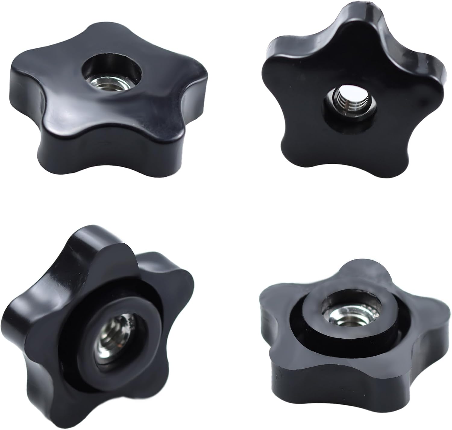 4Pcs 5/16"-18 Star Knobs Clamping Handle Nut, Black Plastic Thru Hole Star Knobs with Knurled Grip, Female Threaded Handle Screw-On Knob for Machinery Equipment