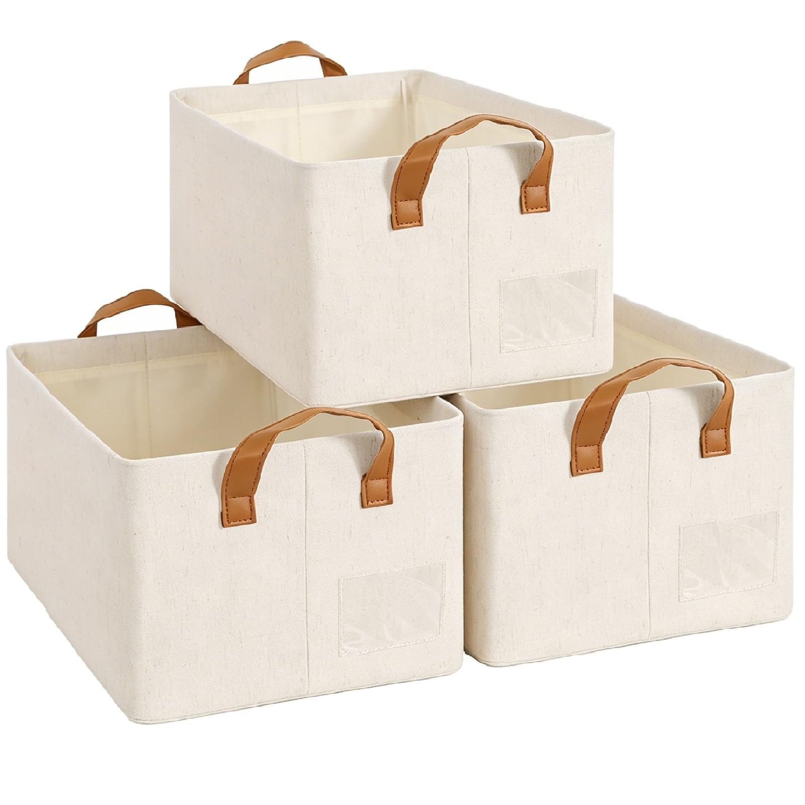 SYEXDZON Storage Baskets, Set of 3 Fabric Storage Boxes, Collapsible Wardrobe Storage Organisers with Handles, Metal Frame, for Shelves Toys and Clothes, 47 * 28 * 20cm
