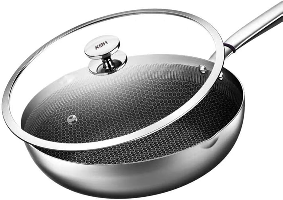KBH Four-Layer Wok Pan with Non-Stick Coating, 30 cm, Stainless Steel Honeycomb Structure 316L Stainless Steel