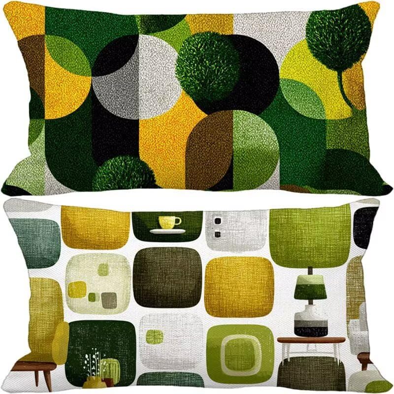 Housse de coussin extérieur imperméable 50x70 cm vert géométrique lot de 2