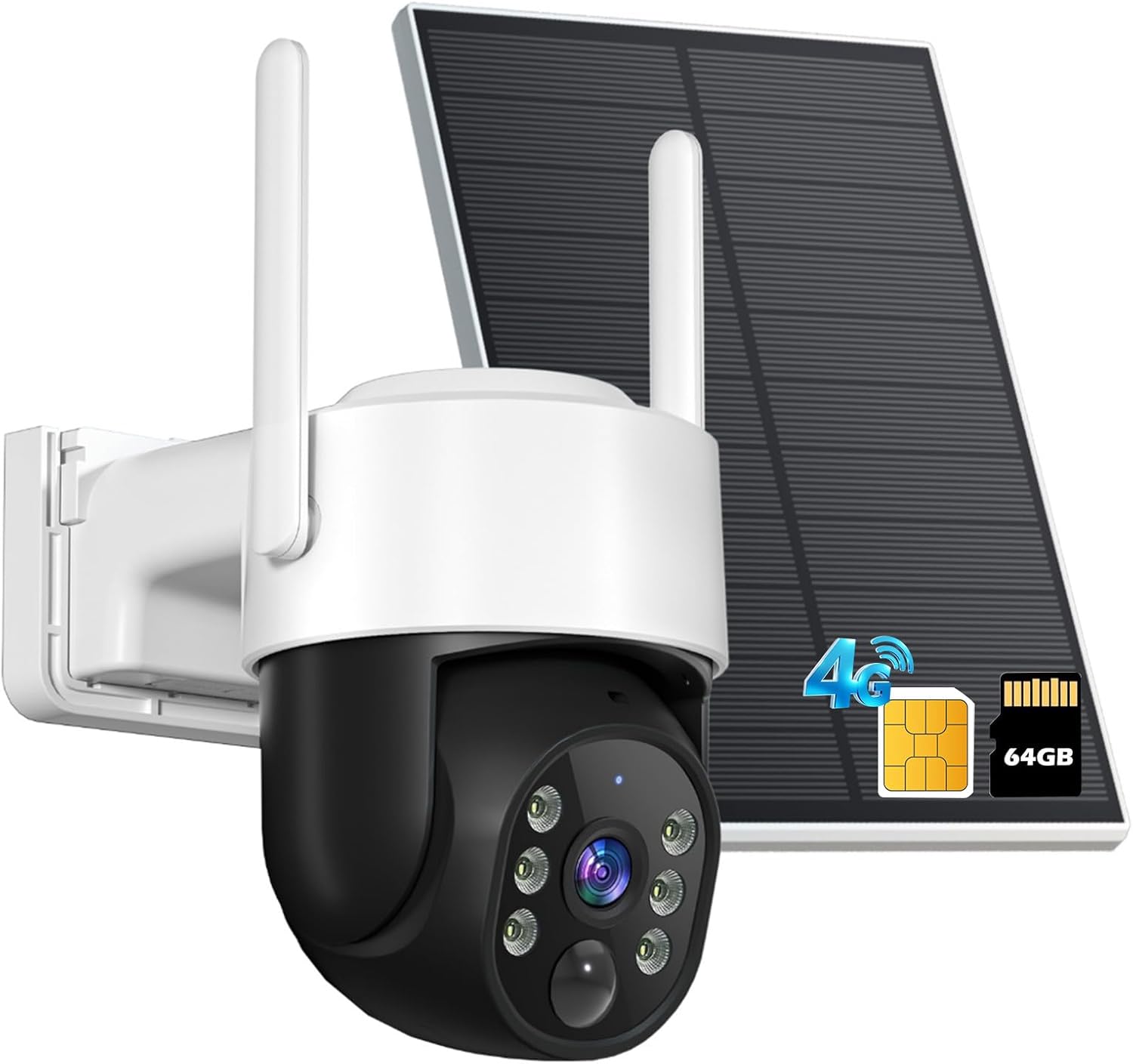 Solar Security Camera Wireless Outdoor, 2K HD Solar Powered Surveillance Camera with PIR Motion Dection, Color Night Vision, 360° View, 2-Way Talk, Spotlight Siren Alarm, IP65 (Black - 4G)