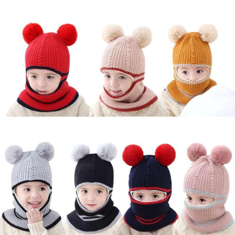 Image of Toddler Winter Hat With Scarf and Earflap Hood - Fleece Lined Monkey Cap for Baby and Kids (6 Months to 7 Years)
