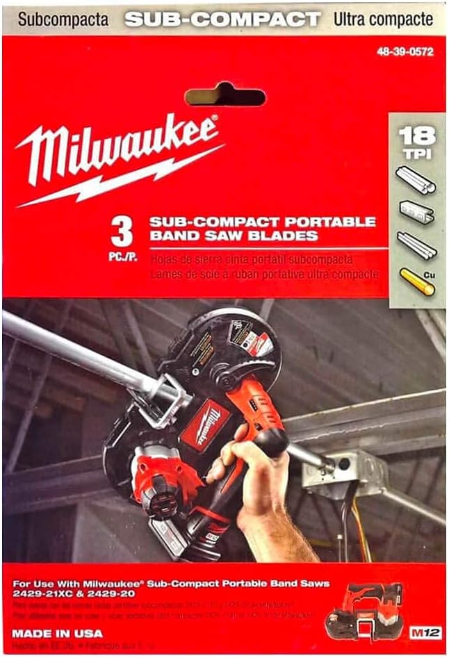 Milwaukee Alloy Steel 48-39-0572 18 TPI Sub-Compact Portable Band Saw Blade For Metal, 3 Per Pack