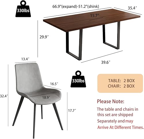 Miniatura 15 de Combinación de mesa de comedor y silla moderna extensible de 63 a 79 pulgadas, juego de mesa de comedor familiar de 6/8 personas, tablero de mesa de