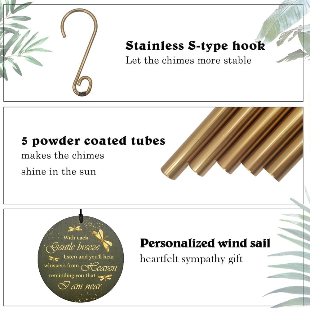 Personalized Sympathy Wind Chimes, 36inch Dragonfly Memorial Wind Chimes, Loss of Loved Ones, in Memory of Dad/Mom/Husband/Wife, Commemorative Gifts (Produced in USA)