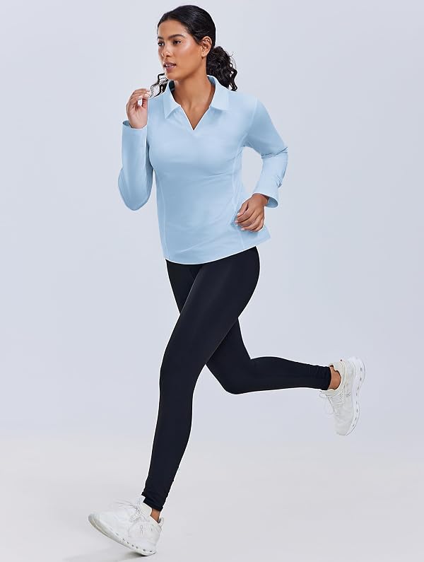 PINSPARK Women's UPF 50+ Sun Shirts Long Sleeve Workout Tops Lightweight V Neck Hiking Running Fishing Golf Shirt for Summer,Light Blue 3XL by PINSPARK - Used condition - Image 4