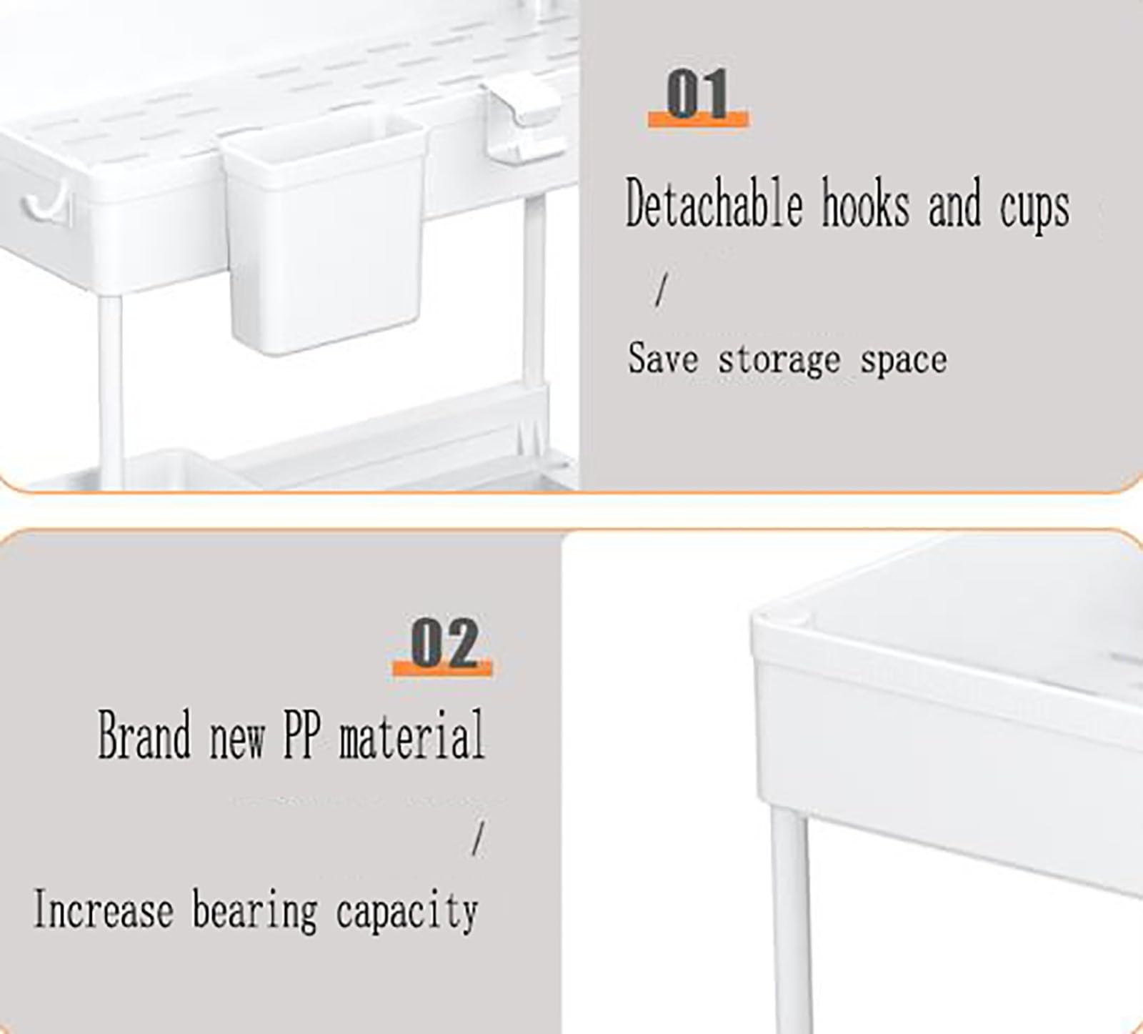 Organisateur de cuisine de rangement sous évier, rangement de cuisine coulissant à 2 niveaux sous étagère d'évier, organisation polyvalente pour cuisine salle de bain, pour placard de cuisine et pla