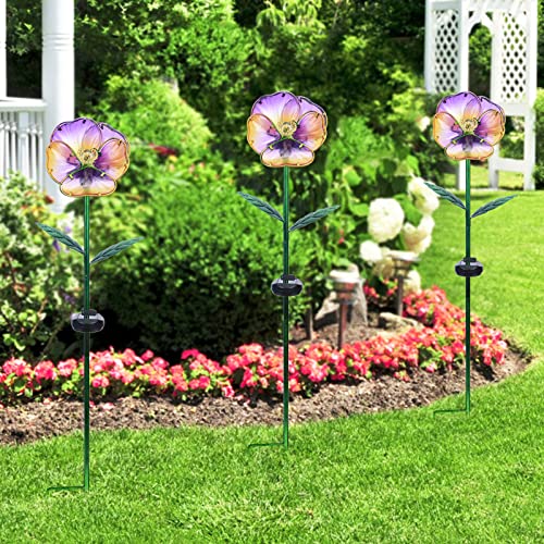 Afirst Solar Lights Outdoor Decorative - Solar Garden Stakes Pansy Flower Waterproof Led Solar Powered Light For Patio Pathway Courtyard Garden Lawn 2 Packs #TOP6