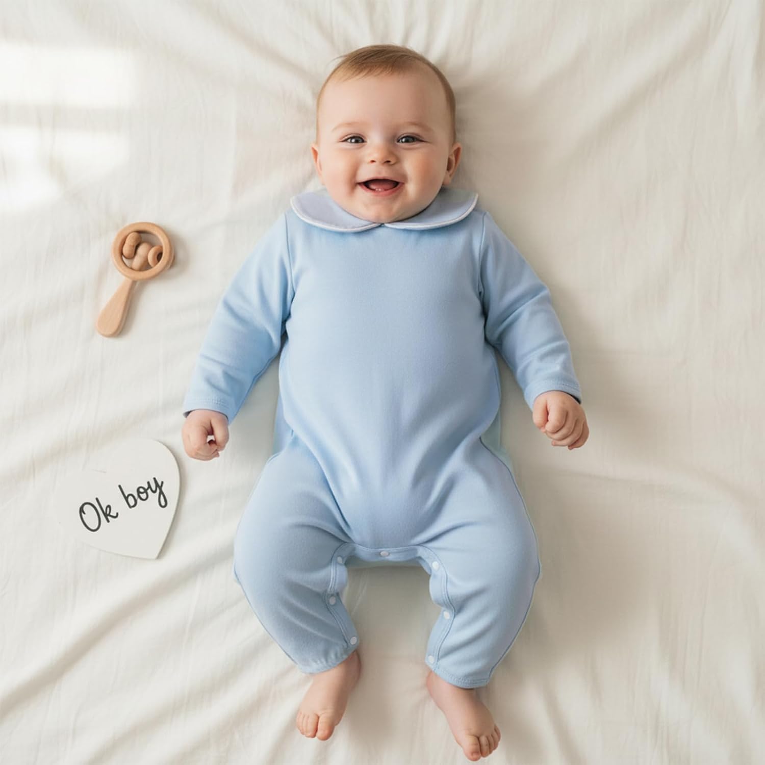 Merqwadd Baby Coming Home Outfit Boy Girl Cotton Long Sleeve Romper Jumpsuit Plain One-Piece Clothes - Image 2