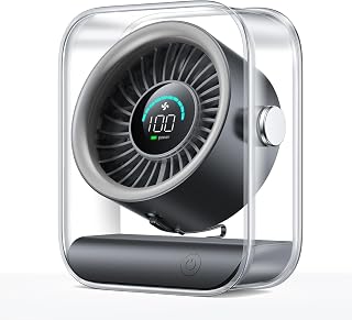 KIMMOO USB-Tischventilator Wiederaufladbar, Leiser Tischventilator mit Turbo-Luftstrom, 100 Geschwindigkeiten, Digitaldisplay, 90° Schwenkbar, Kleiner Ventilator für Schlafzimmer Büro Reise, Schwarz