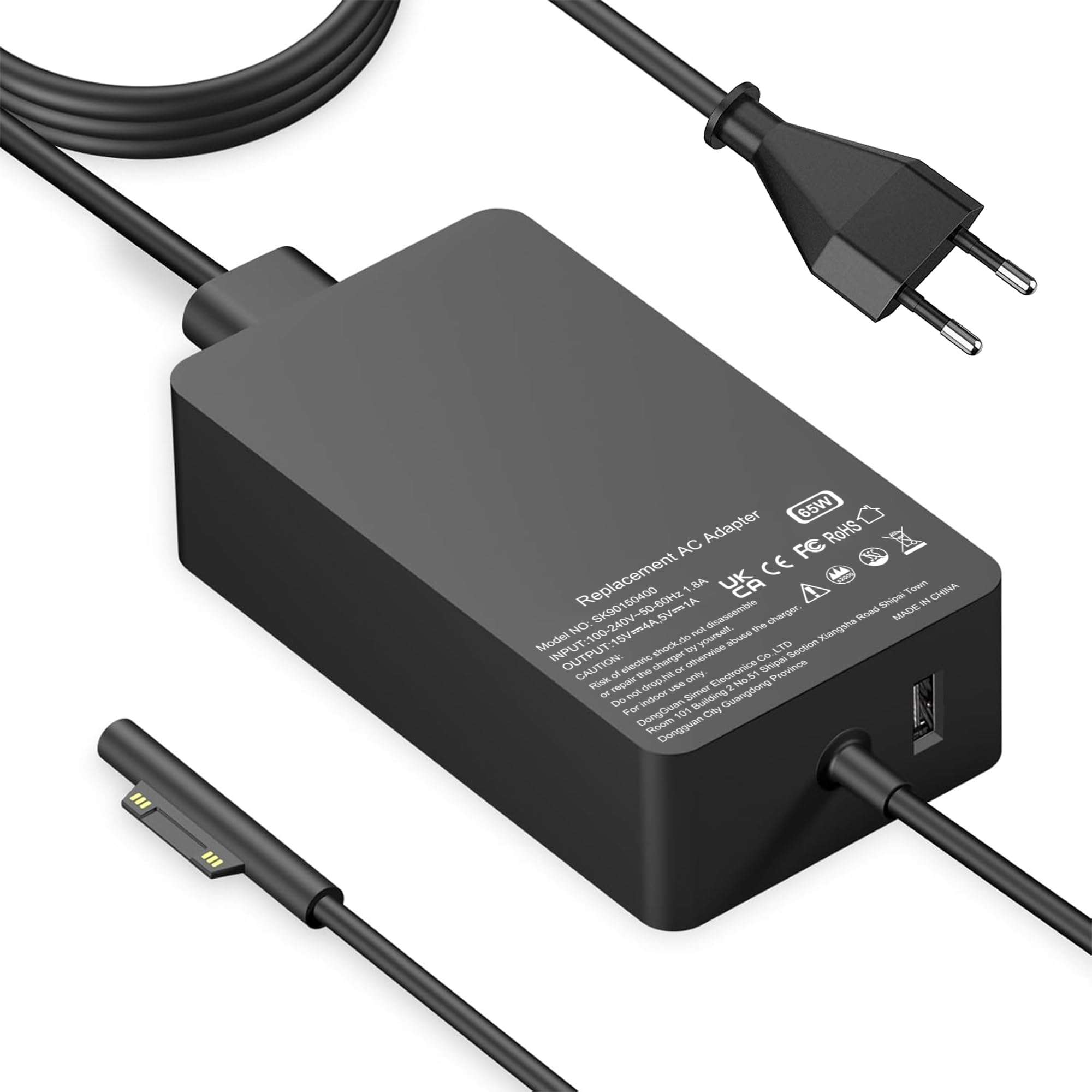 65W Charger Compatible with Microsoft Surface Pro 11 10 9 8 7+ 7 5 4 3, Surface Laptop 7 6 5 4 3 2 1, Surface Book 3 2 1, Surface Go 1 2 3 AC Adapter with USB Port and Cable