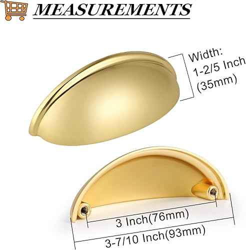 Miniatura 6 de Probrico Paquete de 30 tiradores de cajón de 3 pulgadas (2.992 in) con orificios centrales de cocina, pomos dorados para armarios de cocina,
