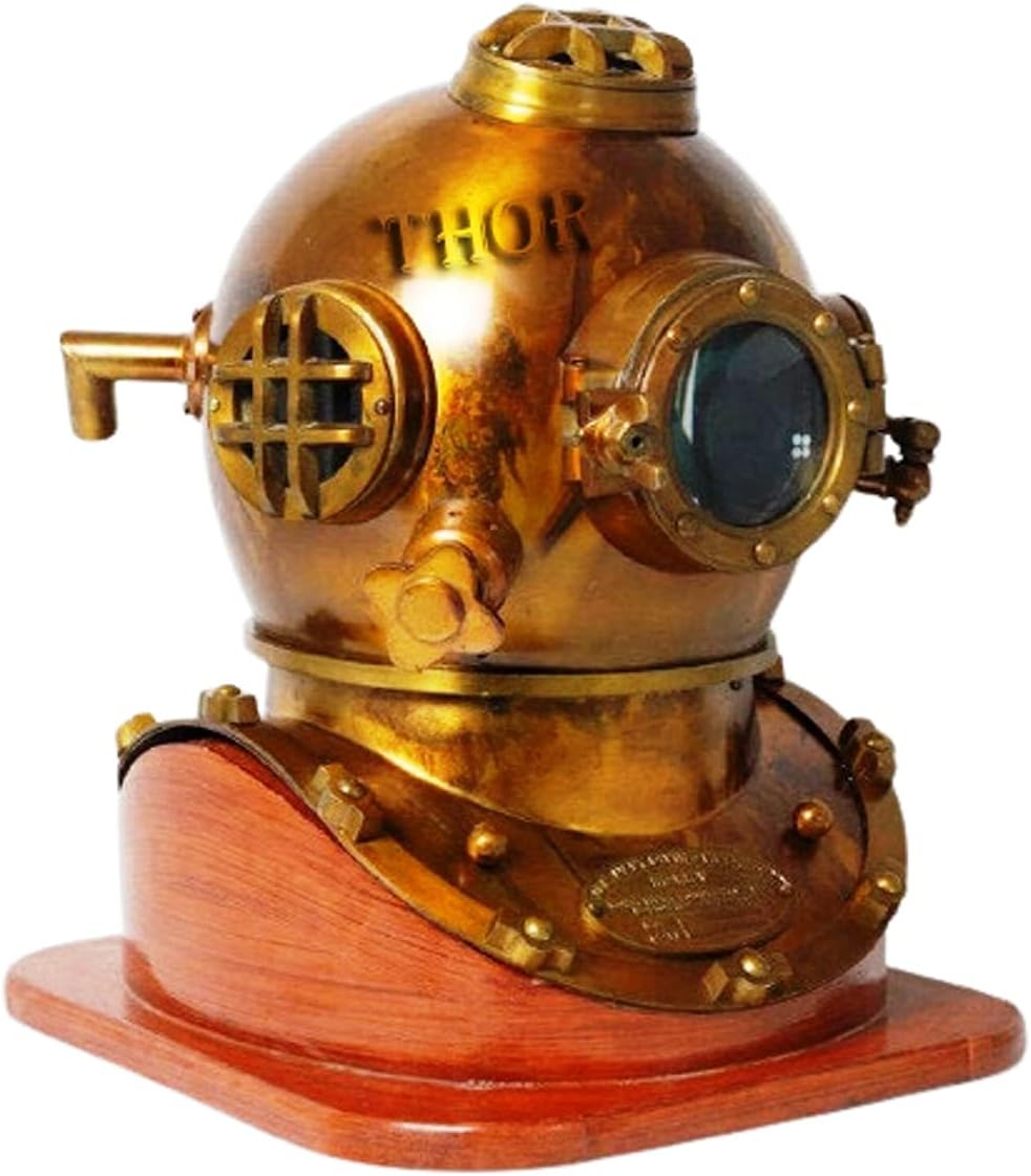 Scuba Antique Diving Helmet US Navy Mark V Deep SCA Helmet Mark-V On Wooden Base 18" Rustic Vintage Home Decor Gifts