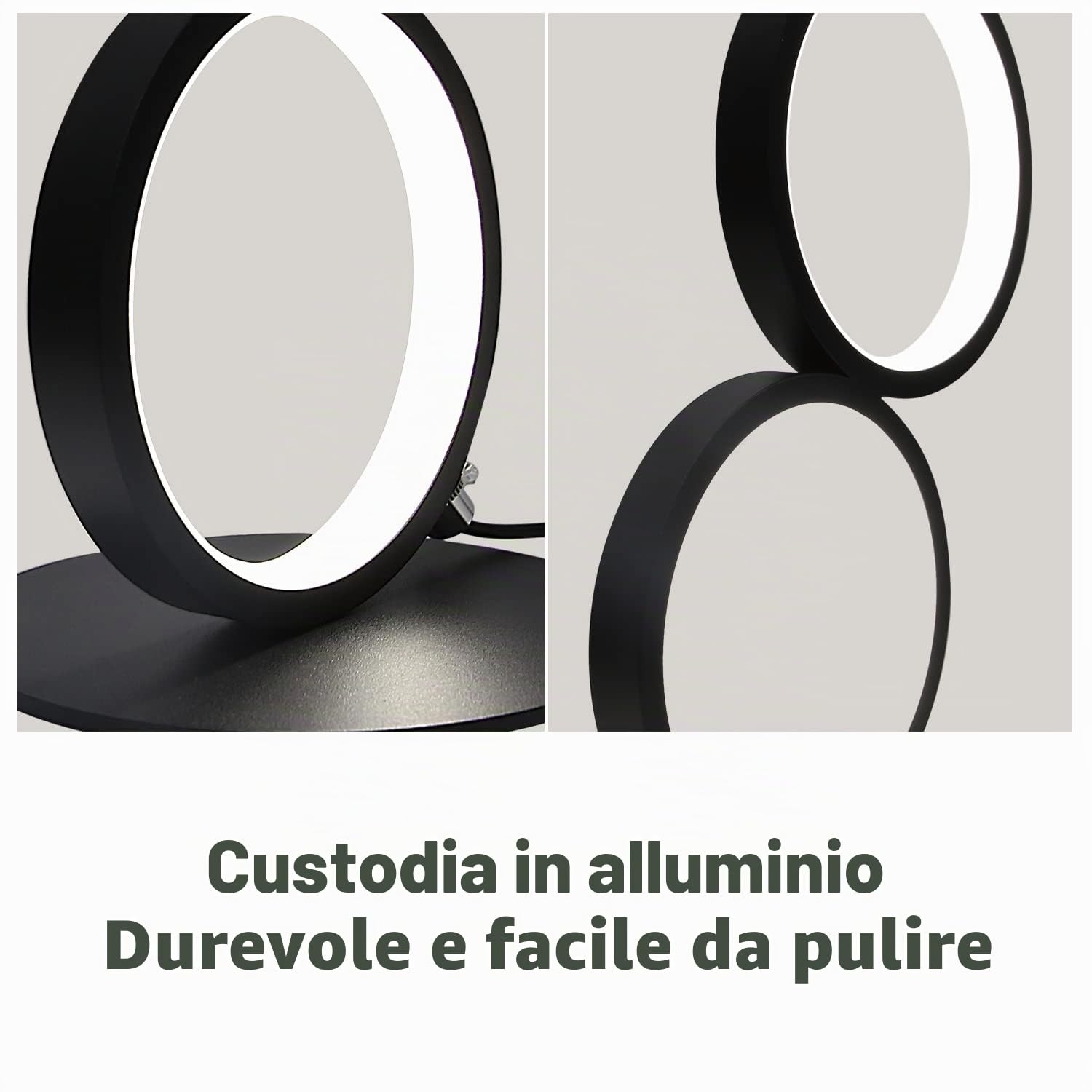 Lampada da tavolo a LED dimmerabile lampada da comodino moderna lampada da | scrivania nera a forma di anello Lampada da notte decorativa da 12 W con cavo da 2,9 m per camera da letto, soggiorno, studio