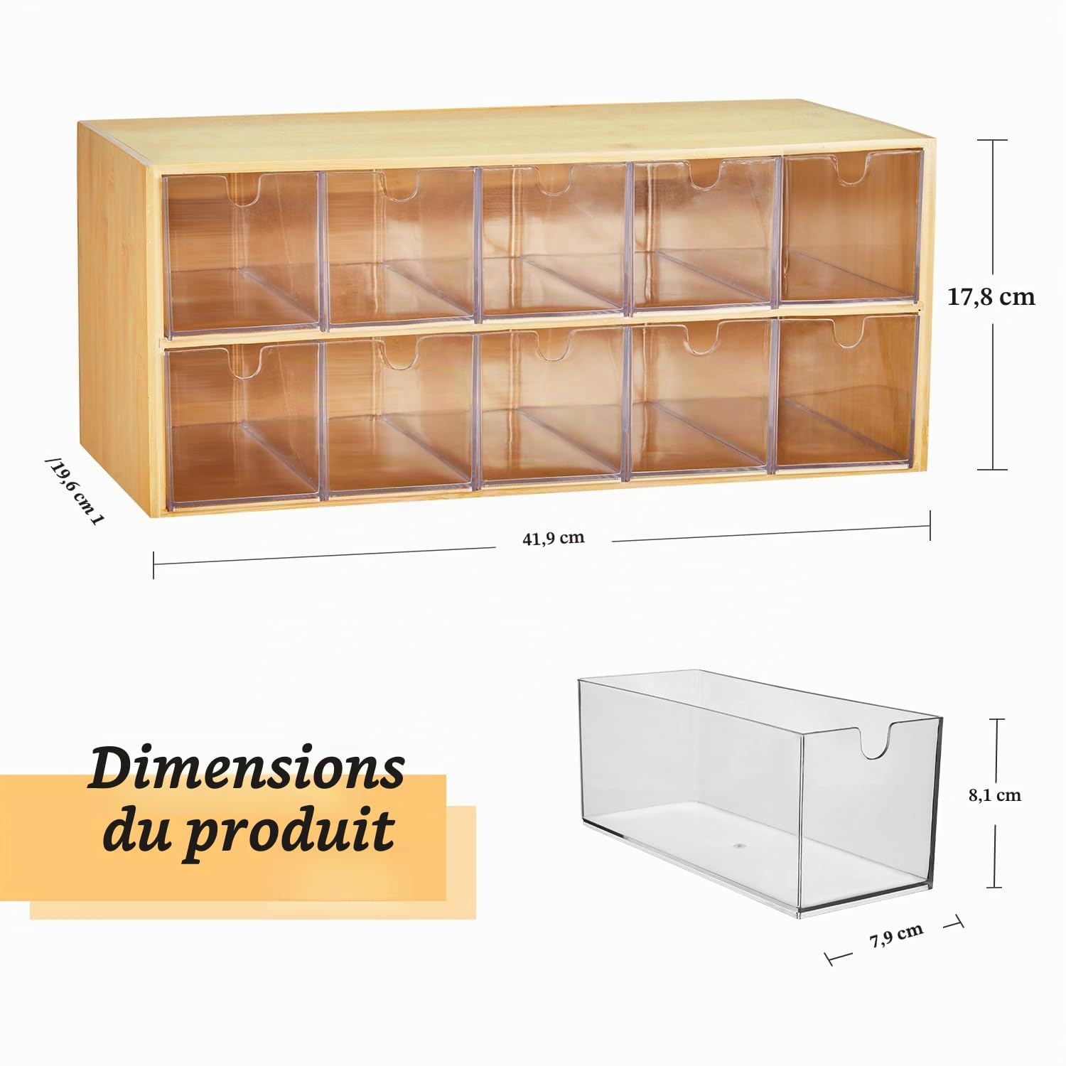 Organisateur de sachets de thé en bambou et bois, rangement de sachets de thé, 2 niveaux, boîte à thé verticale, pour organisateur de placard, porte-thé, organisateur de sachets de thé, plan de