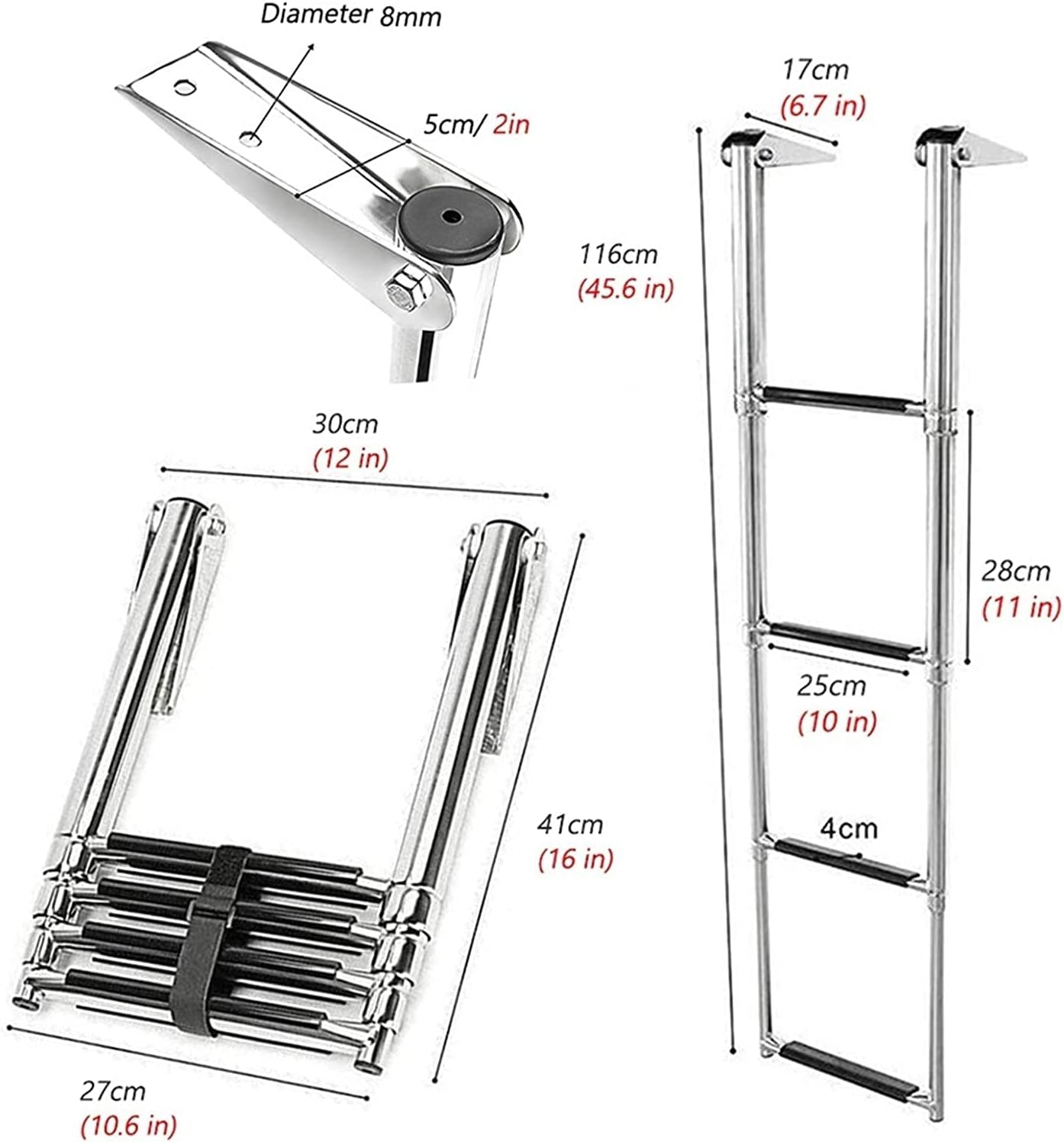 Collapsible 4-Step Swimming Pool Ladder, Folding Telescoping Boat Ladder for Marine Yacht, Pontoons Docks and More, Load 330lbs
