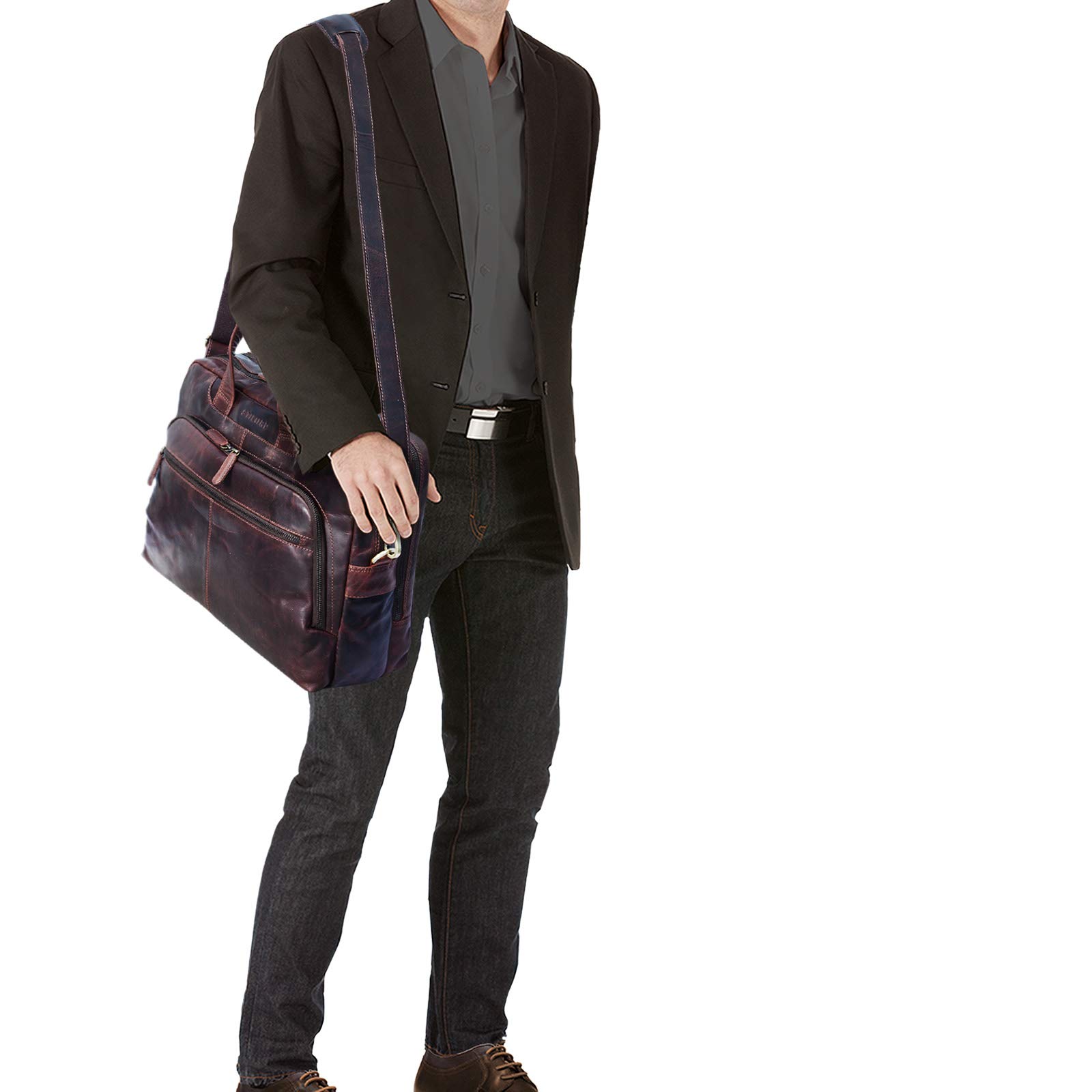 Stilord Lias Sacco Spalla in Pelle Autentica per Uomo - Completo per Laptop 15.6 Pollici - Dettaglio