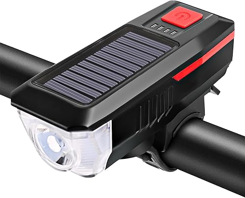 Luz de bicicleta recargable, luces delanteras de bicicleta recargables por USB solar 3 modos, luz trasera impermeable para bicicleta negra