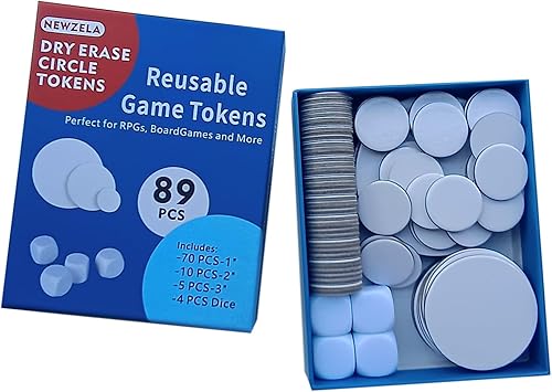Dry Erase Tokens, 85 Reusable DND Tokens in 3 Sizes and 4 Blank Dice - Writable Erasable Markers for RPG, MTG, Tabletop, Classroom and Home Use - Infinitokens Custom Game Tiles