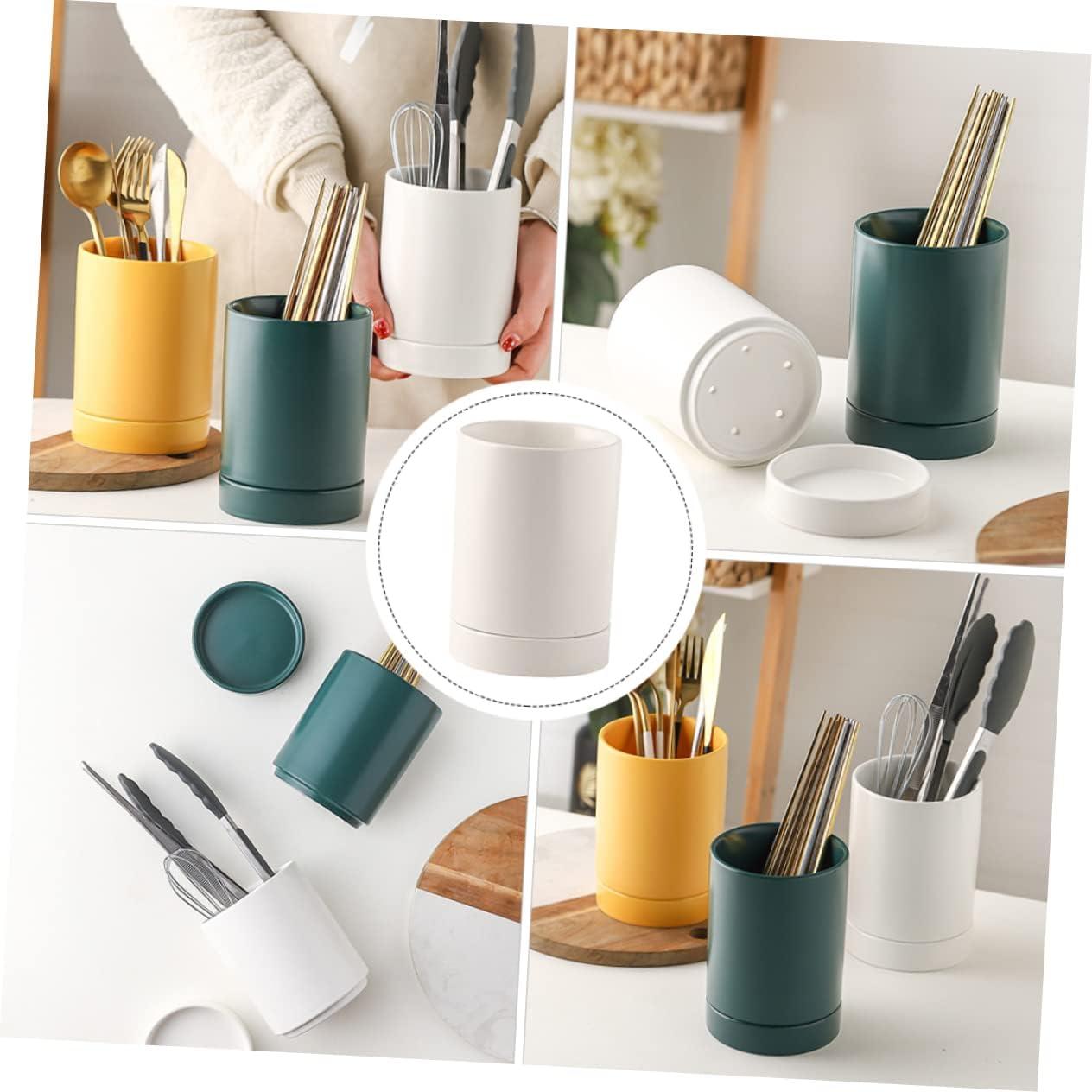 Hemobllo Multi-functional Ceramic Chopstick Holder with Base Kitchen Utensil Organizer Waterproof and Easy to Clean for Home Cooking and Dining