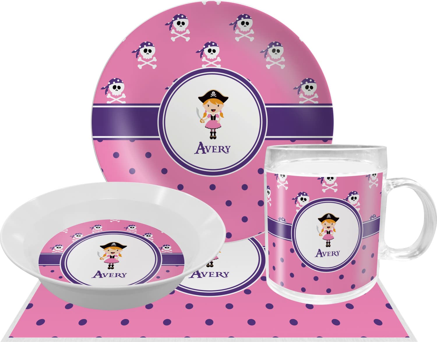 Personalized Pink Pirate Melamine Bowl - 12 oz