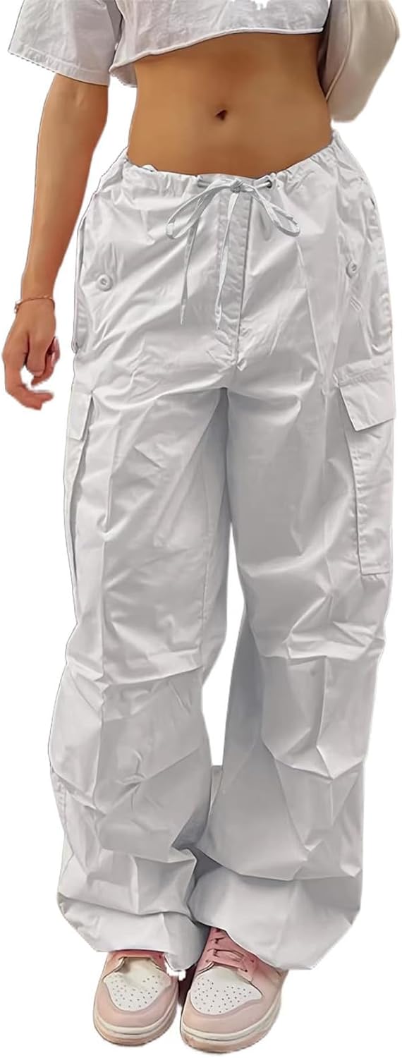 Women's Straight Leg Pants Loose Fit Low Waist Large Size Work Tie Trouser for Women-White-X-Large