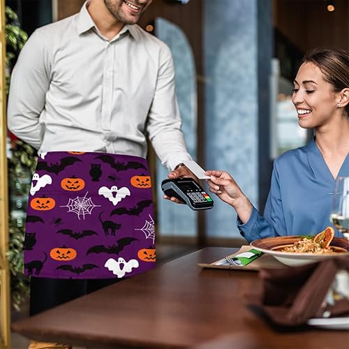 Miniatura 6 de XMNYGJ Juego de 3 delantales de cintura blanco y rosa, delantales para camarera, 3 bolsillos, impermeable, medio delantal