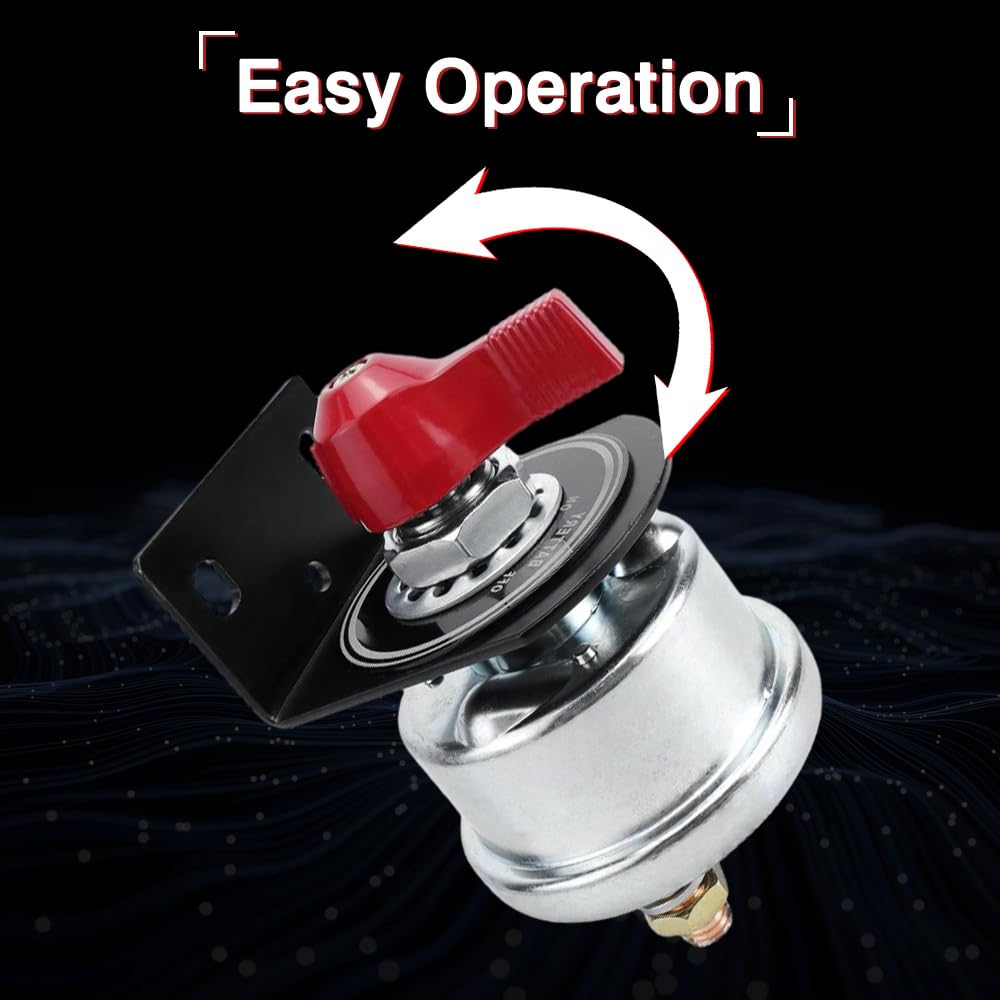 MACHSWON 12–48V DC 200A Car Battery Disconnect Switch with Bracket, Compatible with Most 12–48V Power System Vehicles Including RVs, Trucks and Boats, 1 PC (Red)