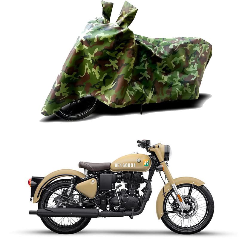 Image of 100% Water Resistant Bike Scooty Two Wheeler Body Cover Compatible for Royal Enfie Classic 350 Signal /UV-Rays /Heat Protection /Birds Dropping /Scratchproof /Dust Proof /Waterproof[Green MJ]