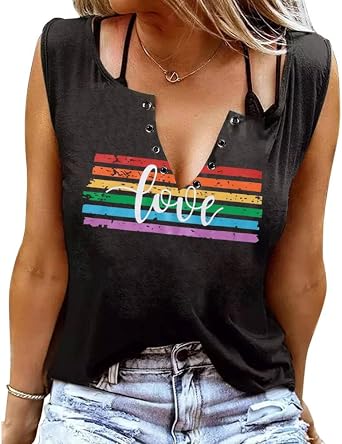 TAOHONG Pride Shirt Women Rainbow Love Tank Top Funny LGBT Equality Tanks Gay Pride Casual Summer Sleeveless Shirt Vest Top