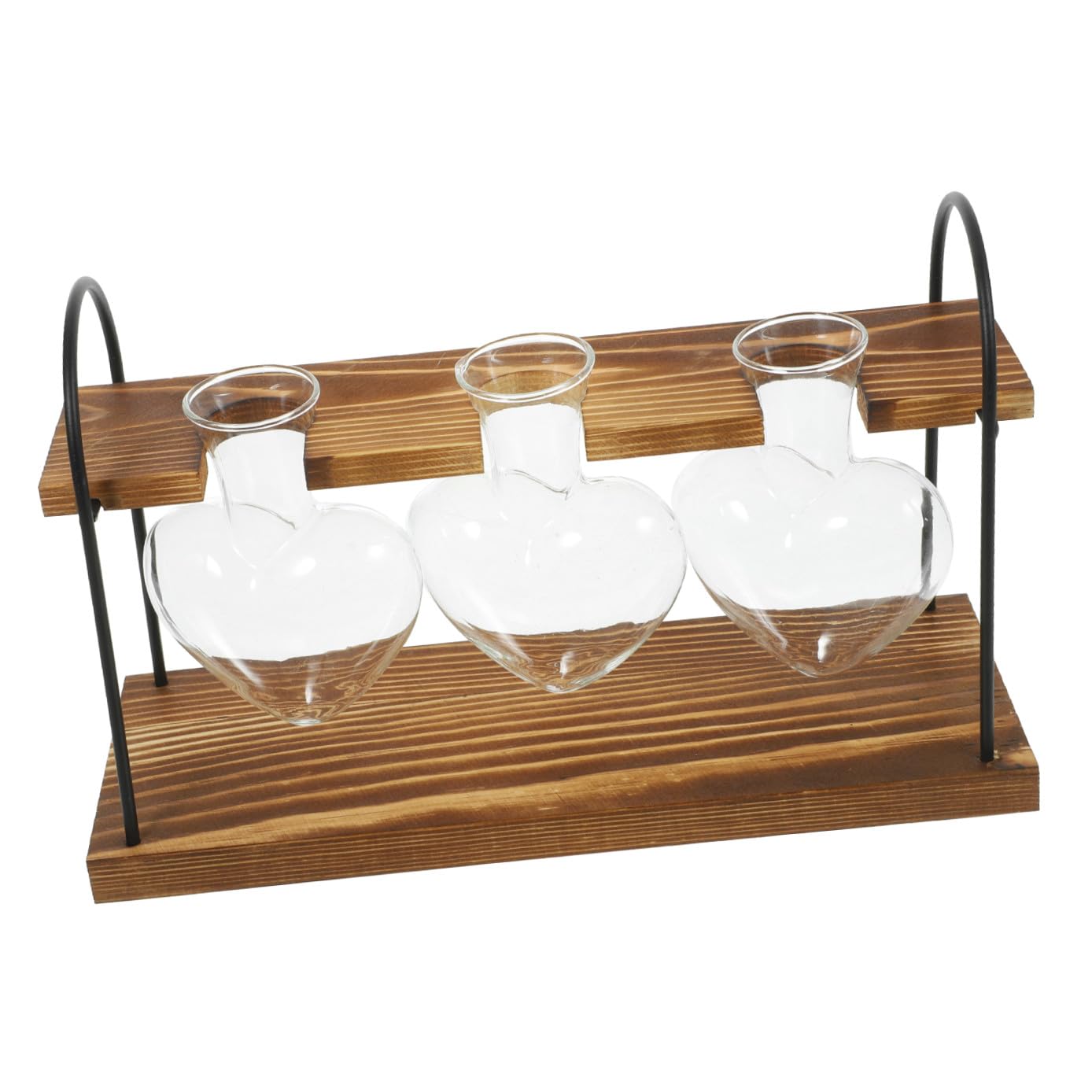 Abaodam Green Plant Container Wooden Stand Heart Glass Vase for Hydroponic Decor Tabletop