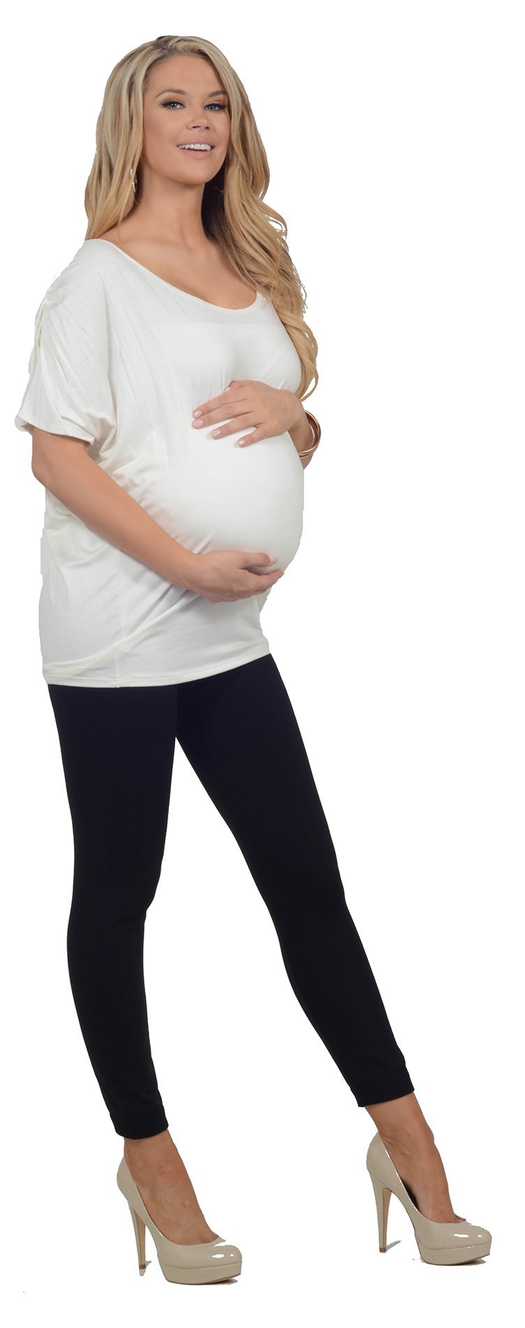 Womens Maternity Casual Scoop Neck Ruched Dolman Sleeves Jersey Knit Blouse Top