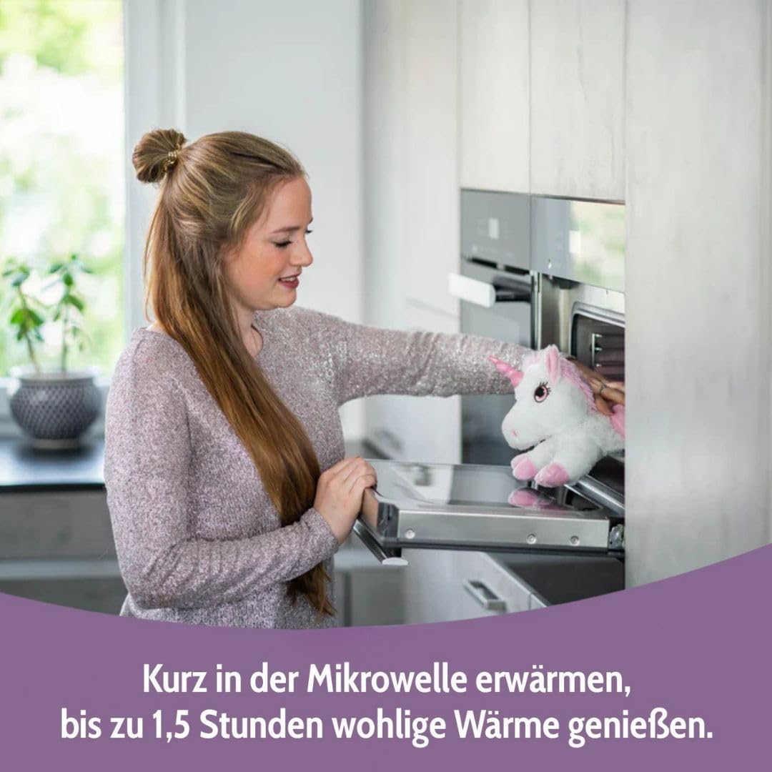 Habibi Plush Premium – 1931 Pegasus con corno glitterato, con cuscino a grani estraibili – Cuscino termico per riscaldare nel forno a microonde
