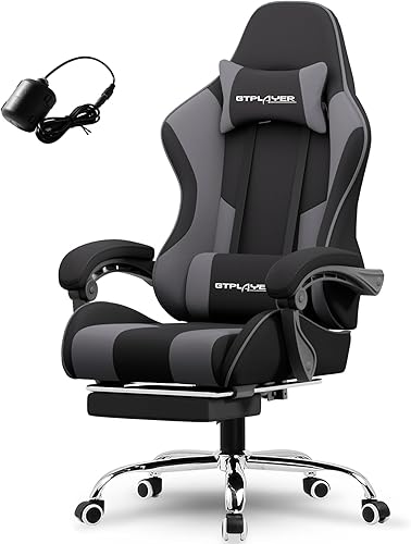 Miniatura 12 de GTPLAYER Silla para videojuegos, silla de computadora con reposapiés y soporte lumbar, silla de juego ajustable en altura con asiento giratorio de