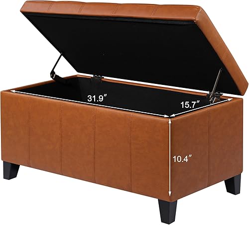 Miniatura 40 de Joveco Banco otomano de almacenamiento, 33 pulgadas, de piel sintética, rectangular, copetudo, taburete para el pie final de la cama, dormitorio,