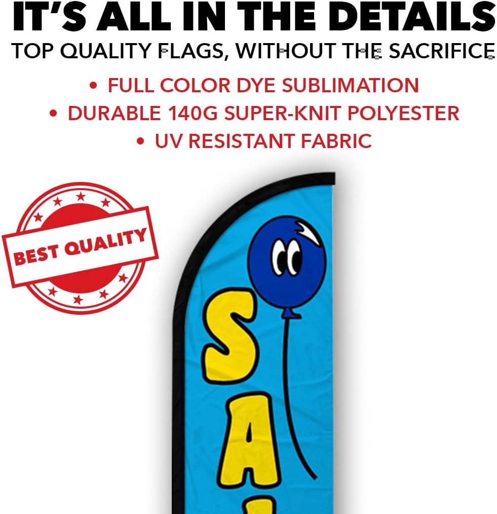 Sale Here (Balloons) Windless Banner Advertising Flag - Perfect for Retailers, Businesses, Stores, Shops